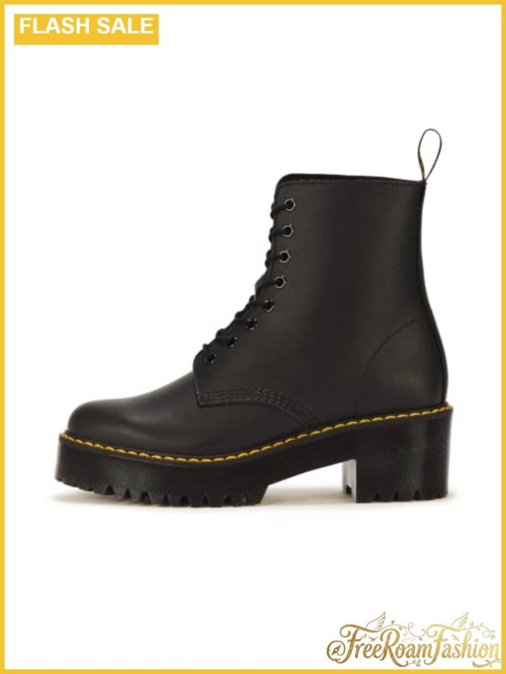 PU Coated Leather Heeled Combat Boot Lace Up Ankle